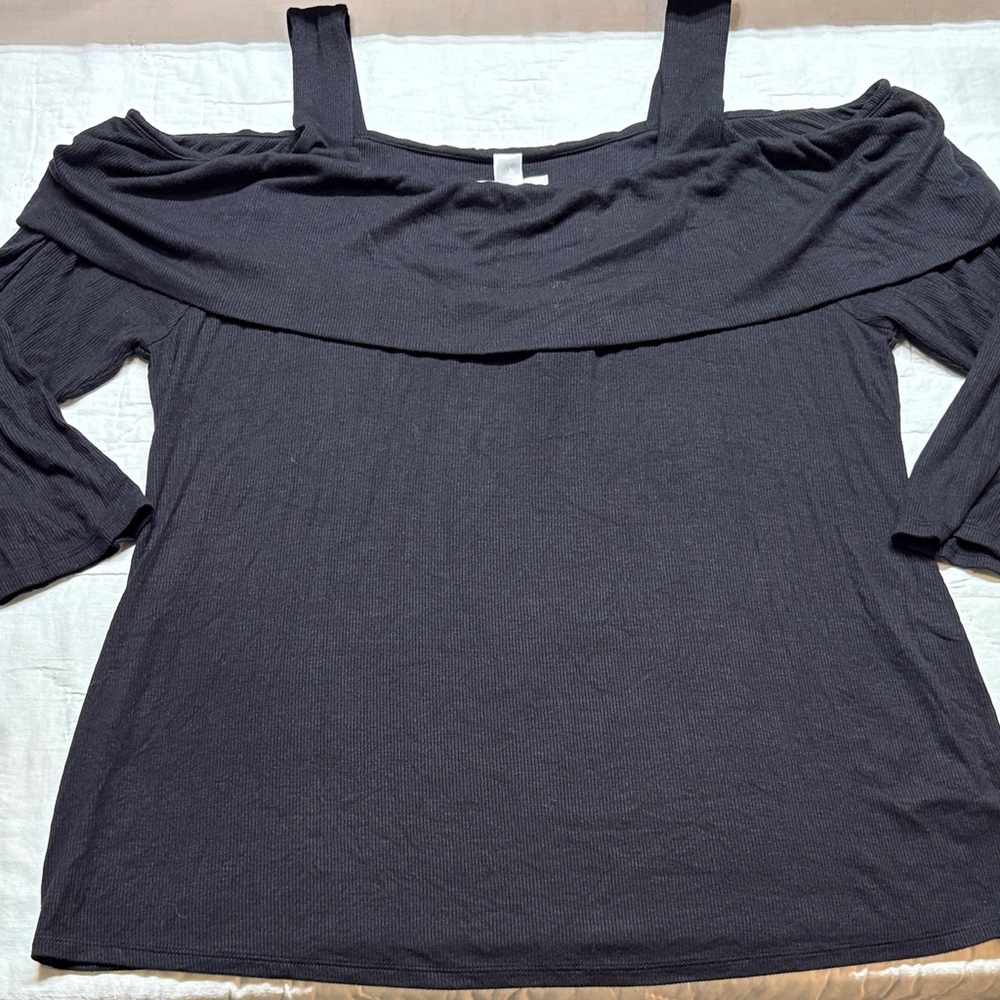 Motherhood Maternity Plus Black Ribbed‎ Off-Shoulder Flounce Top - Size 2X - NWT